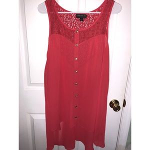 Forever 21 Sheer Lace Tank High Low Shirt Bright